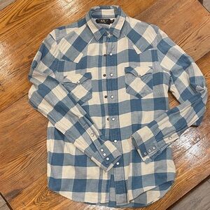 Ralph Lauren Double RL Blue and Cream linen cotton Plaid Shirt